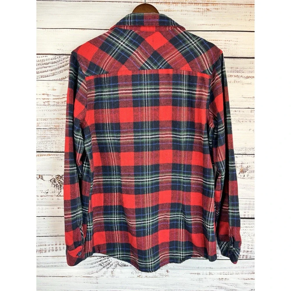 Ci Sono Lumberjack Plaid Shirt L Flannel Button Red Blue Pockets Slim Buffalo